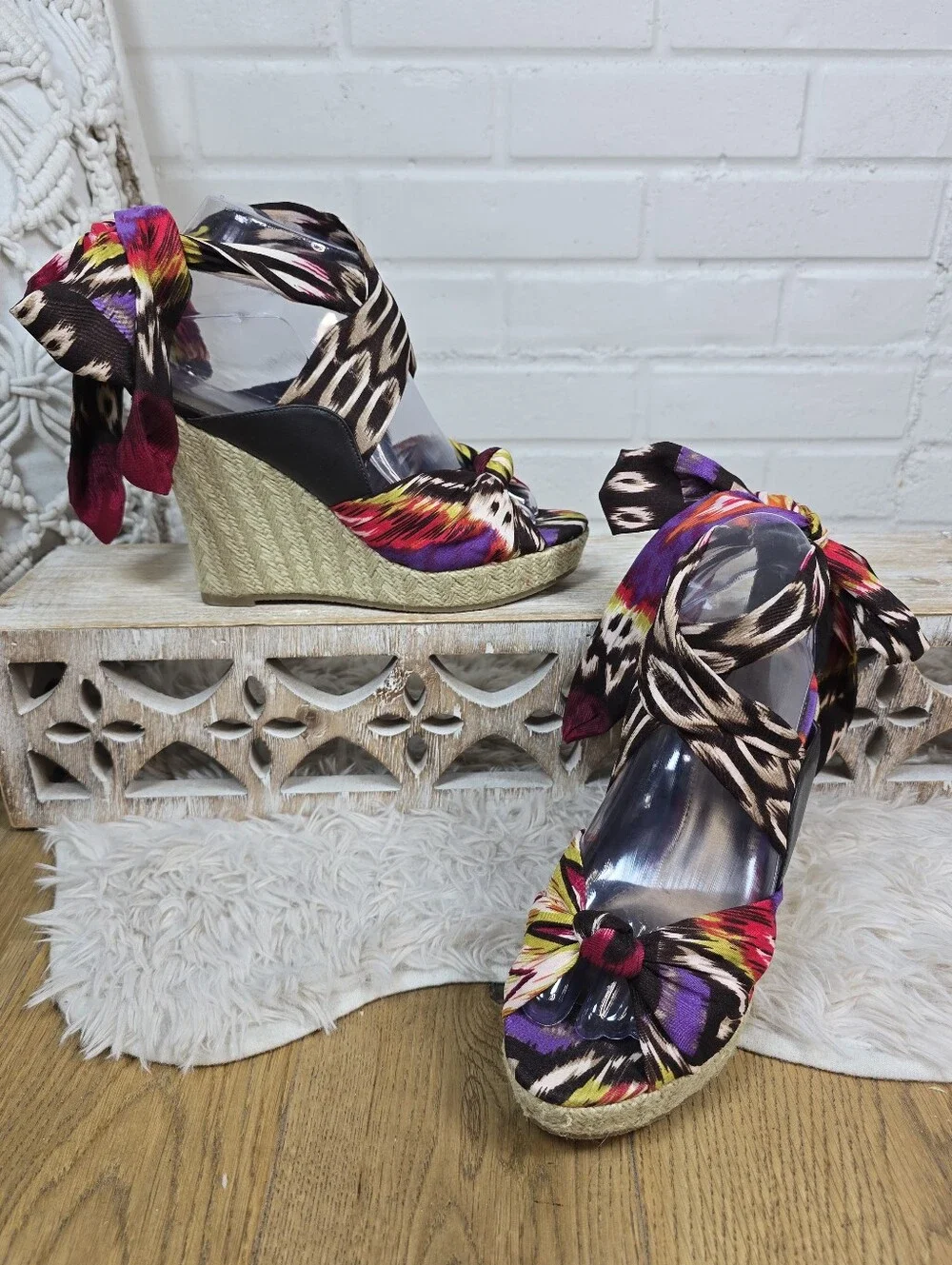 a.n.a Wedge Espadrille Sandals with Multicolor Scarf Strap Size 6.5